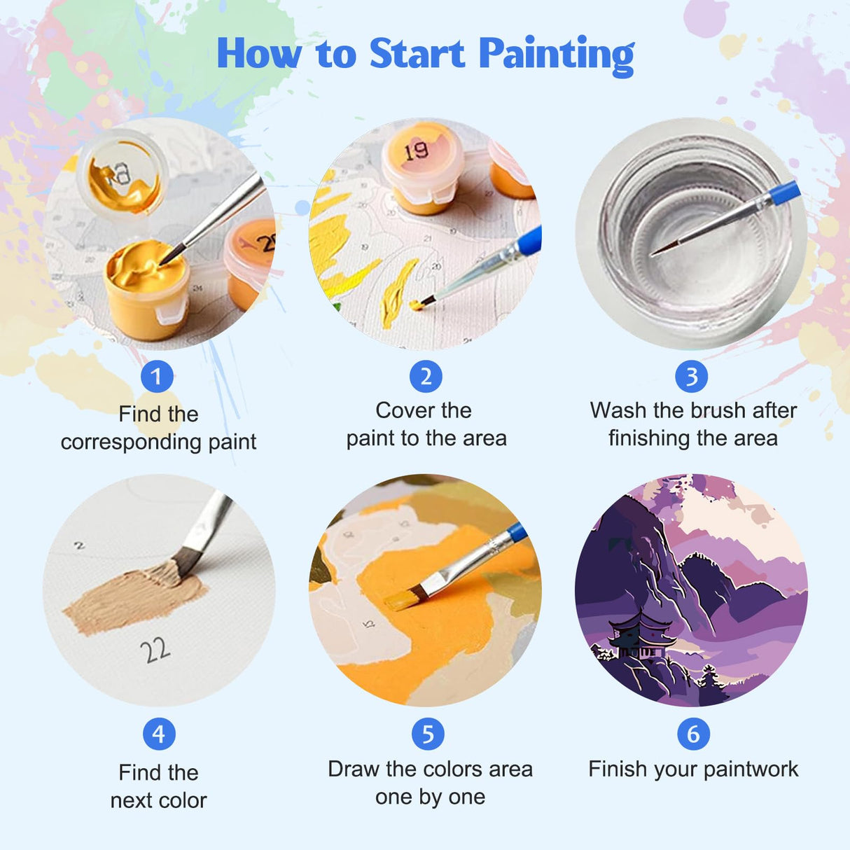 MISCER 6 Pack Landscapes Paint by Numbers Kit for Adults Beginner, Paint by Number Kits, DIY Acrylic Oil Painting Suitable for Home Decoration (8 * 12 Inch) MISCER