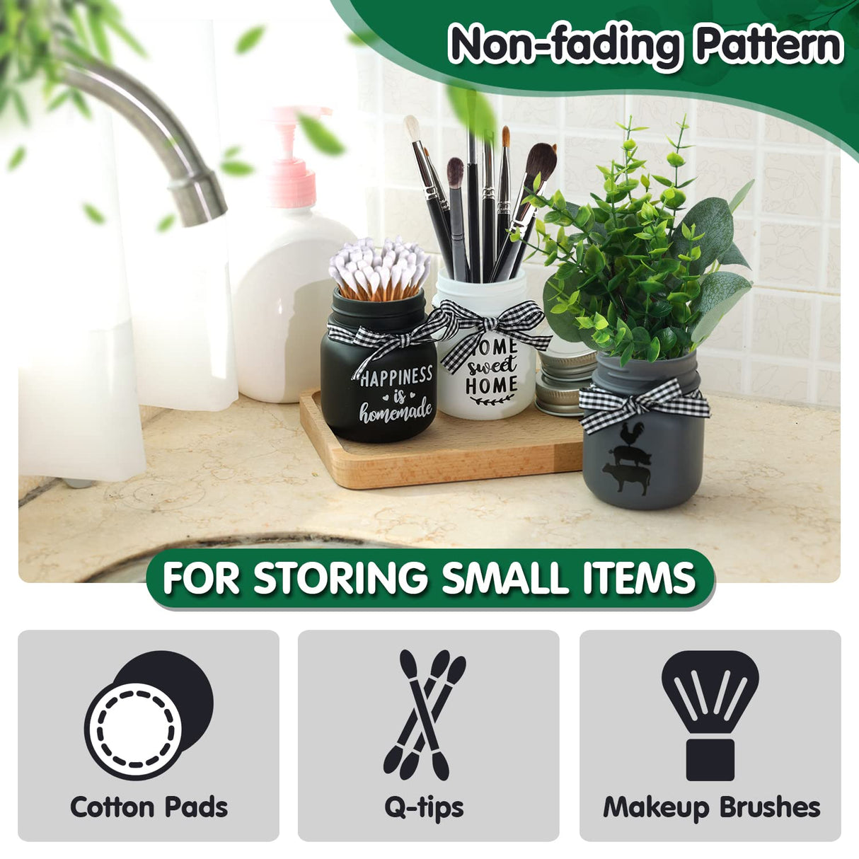 Mini Mason Jar Centerpiece Table Decorations for Farmhouse Coffee Table Dining Table Decor Tiered Tray Jar with Lids for Kitchen Living Room Set of 3 Nefelibata