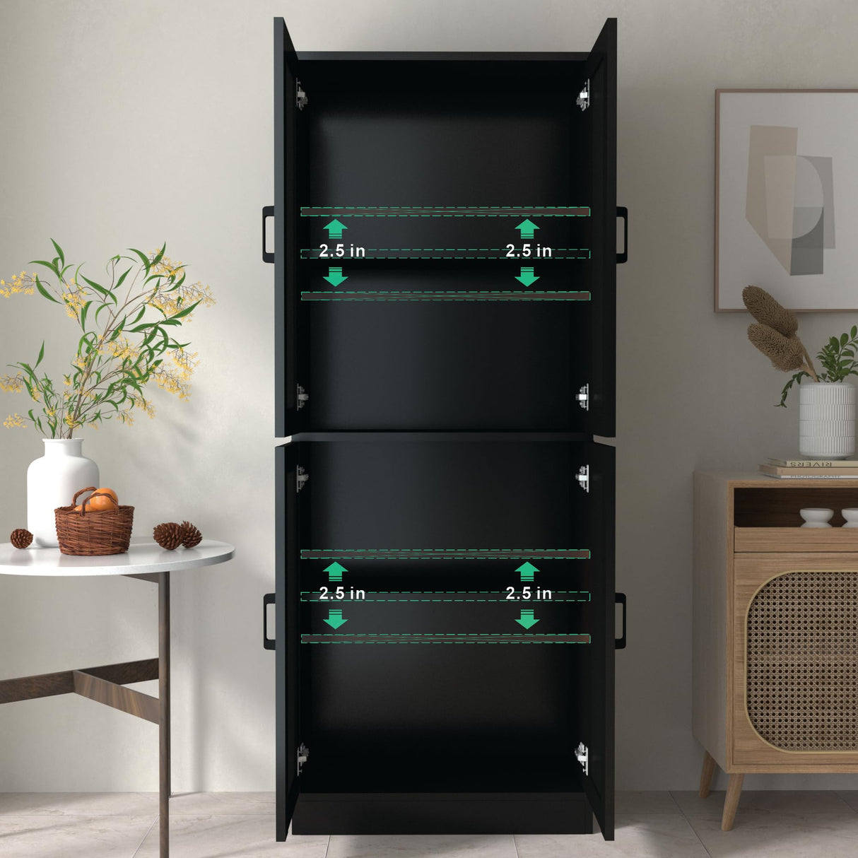 DIYART Black Kitchen Pantry Cabinet, 71" Tall Kitchen Pantry Storage Cabinet with Doors, Kitchen Pantry Hutch with Storage for Kitchen, Dining Room DIYART