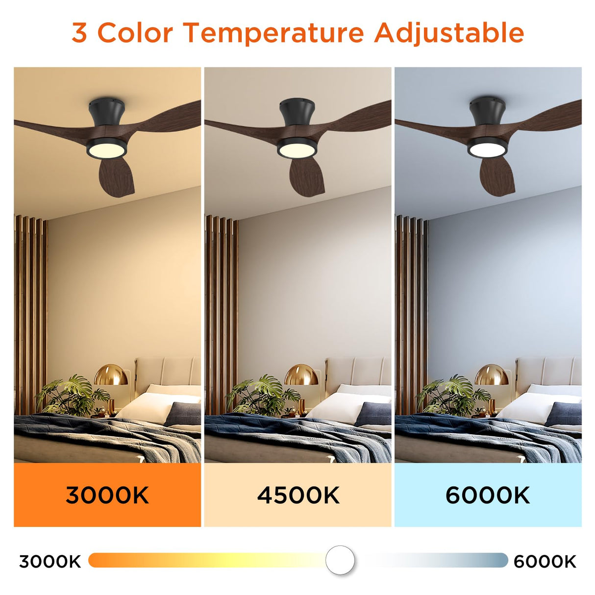 TALOYA 52 Inch Ceiling Fans with Led Lights Remote Control Flush Mount Low Profile for Bedroom Farmhouse Patio Outdoor Living Room Kitchen Dining Room,DC Motor,Reversible,Buzzer ON/OFF,Black Walnut TALOYA
