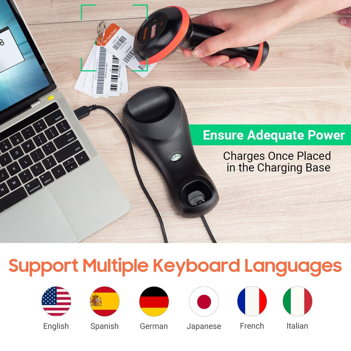 Tera Pro Series Wireless 1D 2D QR Barcode Scanner with Cradle Display Counting Screen Extra Fast Scanning Speed Ultra High Resolution Handheld Image Bar Code Reader for Warehouse Inventory HW0008 Tera