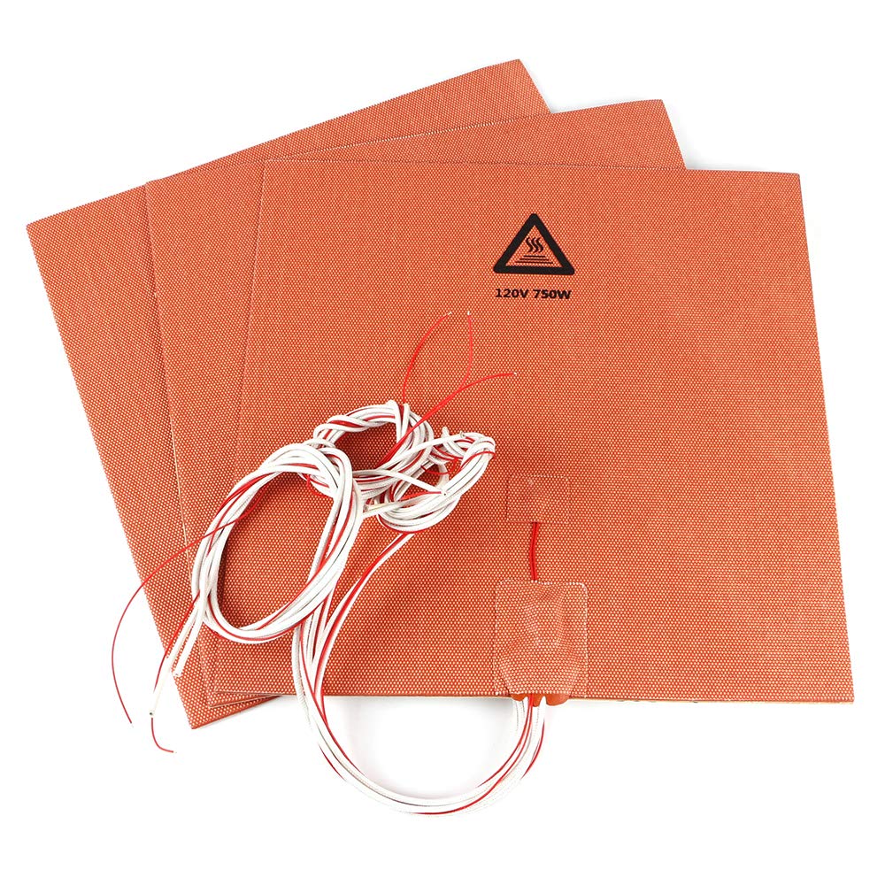 BCZAMD 3D Printer Heating Plate Adhesive Silicone Heated Mat 120V 750W with NTC 100K Thermistor No Hole for Crealit Ender 3 Max 3D Printer Parts 300 X 300mm (Approx. 12" X 12") BCZAMD