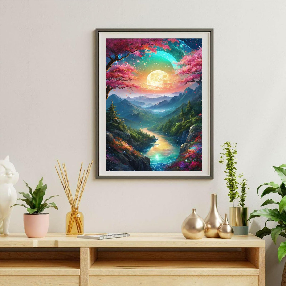 OFRKE Landscape Diamond Painting Kit, Moon Diamond Art for Adults, Full Drill Gem Art, DIY 5D Pink Diamond Dots for Home Wall Decor 12x16inch OFRKE