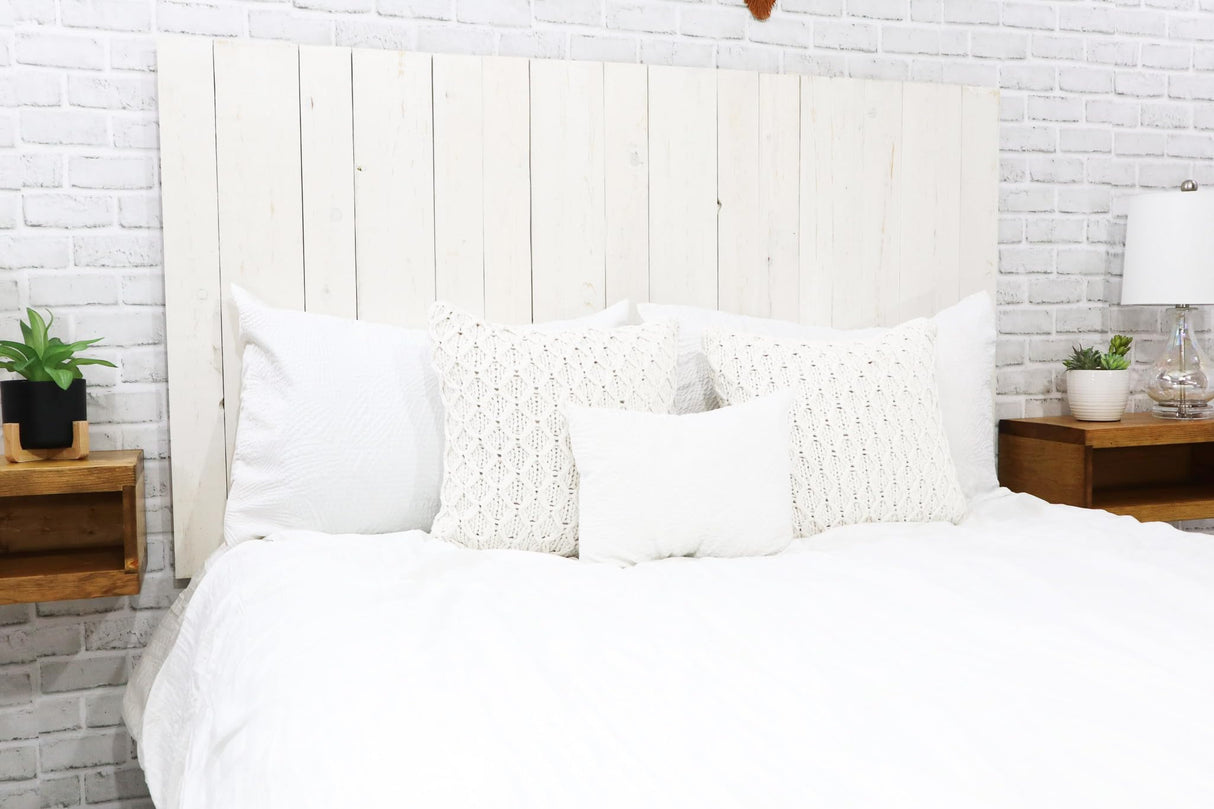 Barn Walls Whitewash Headboard, Cottage Design Distress, Solid Wood Headboard Floating Panels, Wall Mount, Adjustable Height, Easy Assembly, Full Size Barn Walls