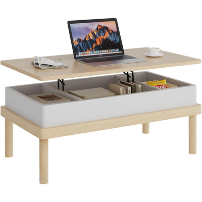 Shintenchi Coffee Table, Lift Top Coffee Table with Hidden Compartment, Rising Tabletop Dining Table, Lift Top Coffee Center Table for Living Room, Office, Home (Oak)