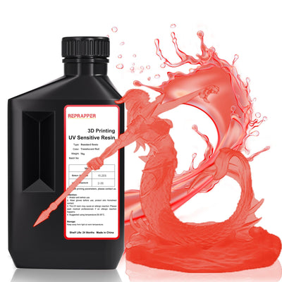RepRapper Translucent Red 3D Printer Resin, 405nm Fast UV-Curing 1kg Transparent Red Standard Resin, 3D Printing Resin Photopolymer Sensitive Resin for LCD Printer, Clear Red 1000g