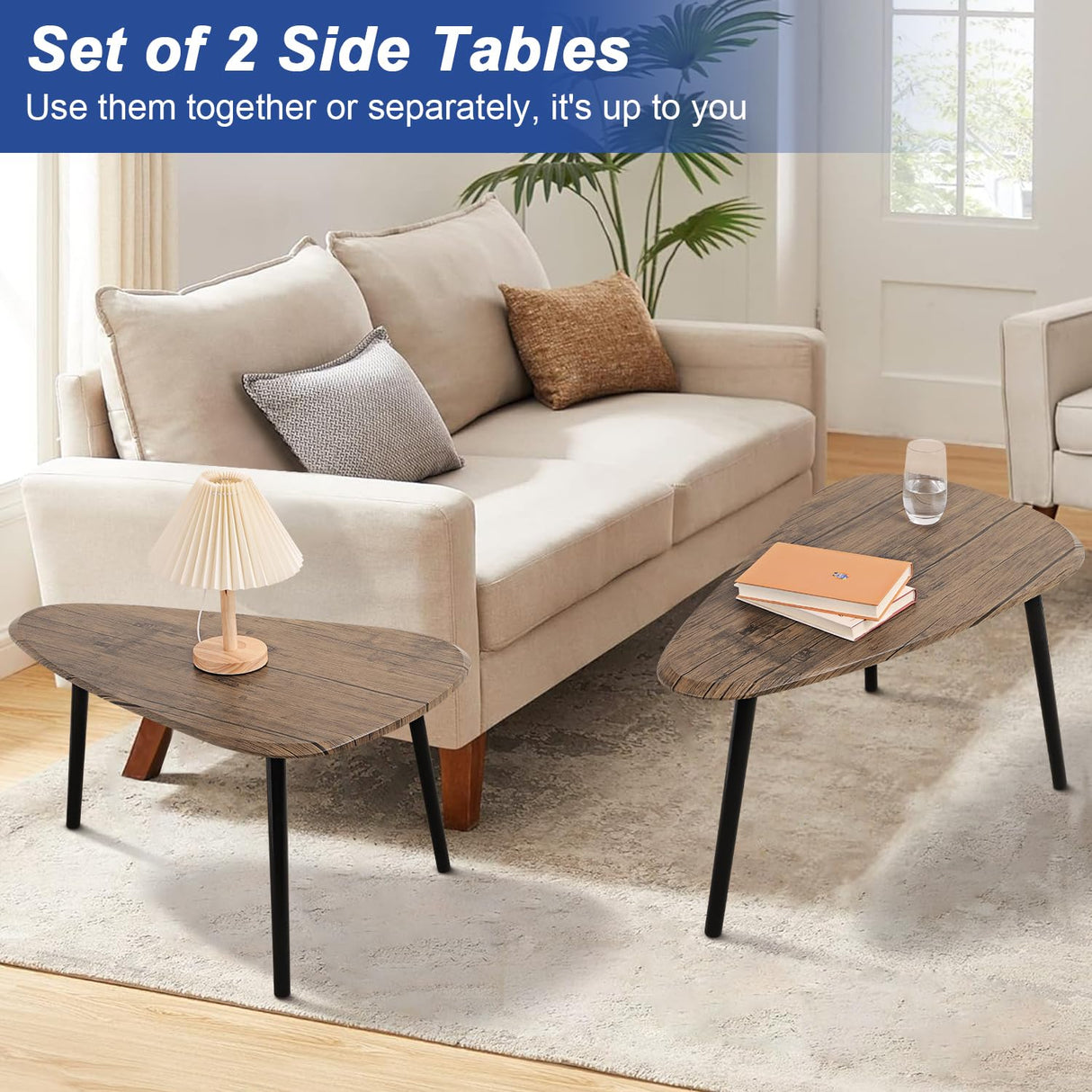 WDSHIYI Coffee Table Nesting Side Table Set of 2 Coffee Table Modern Minimalist Side Table for Living Room, Balcony in Brown WDSHIYI