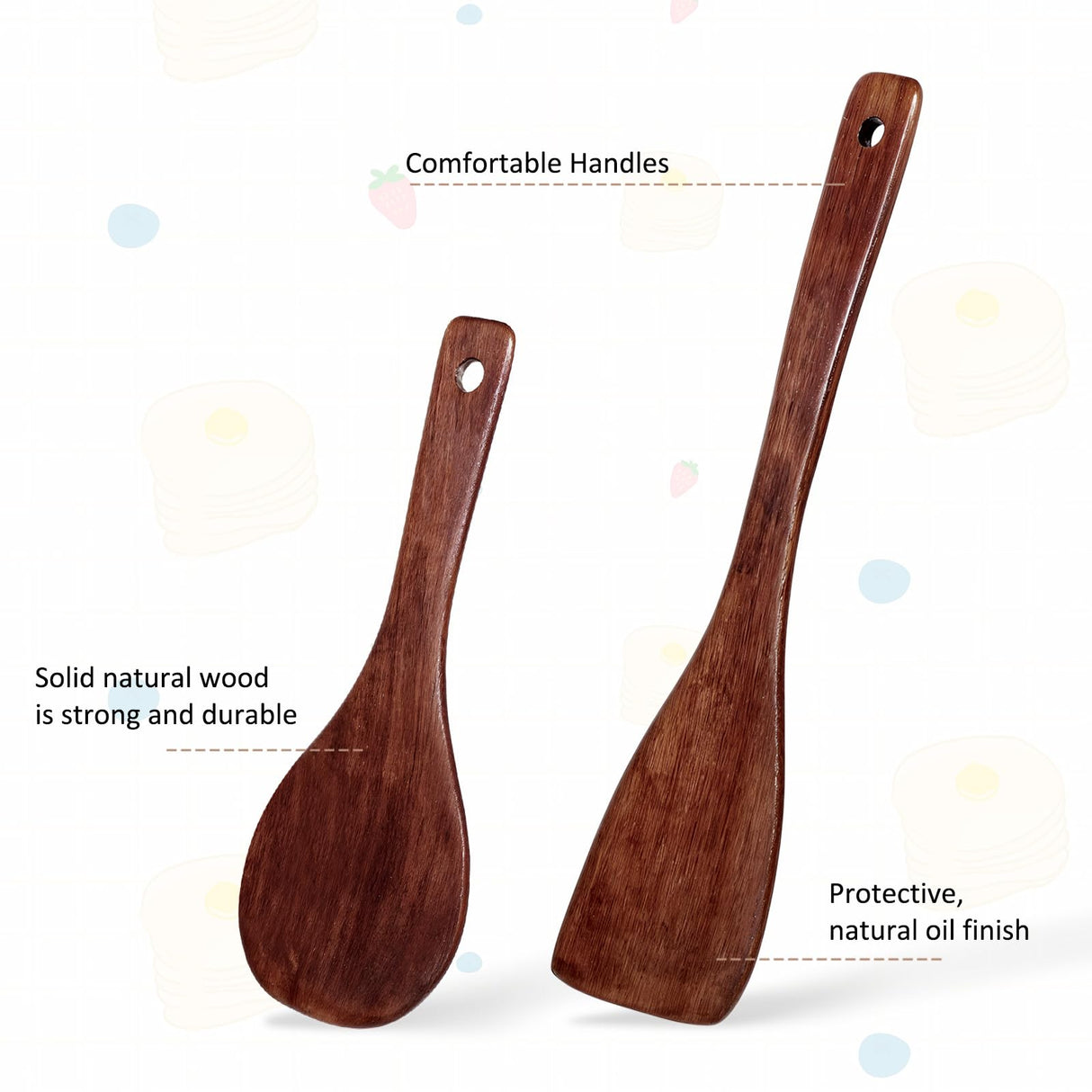Giantree 4Pcs Wooden Spatulas, Olive Wood Cooking Spatula Wood Spoons for Cooking Long Handle Non-Stick Wooden Spatula for Kitchen, Restaurant Wok Pan Tableware Giantree