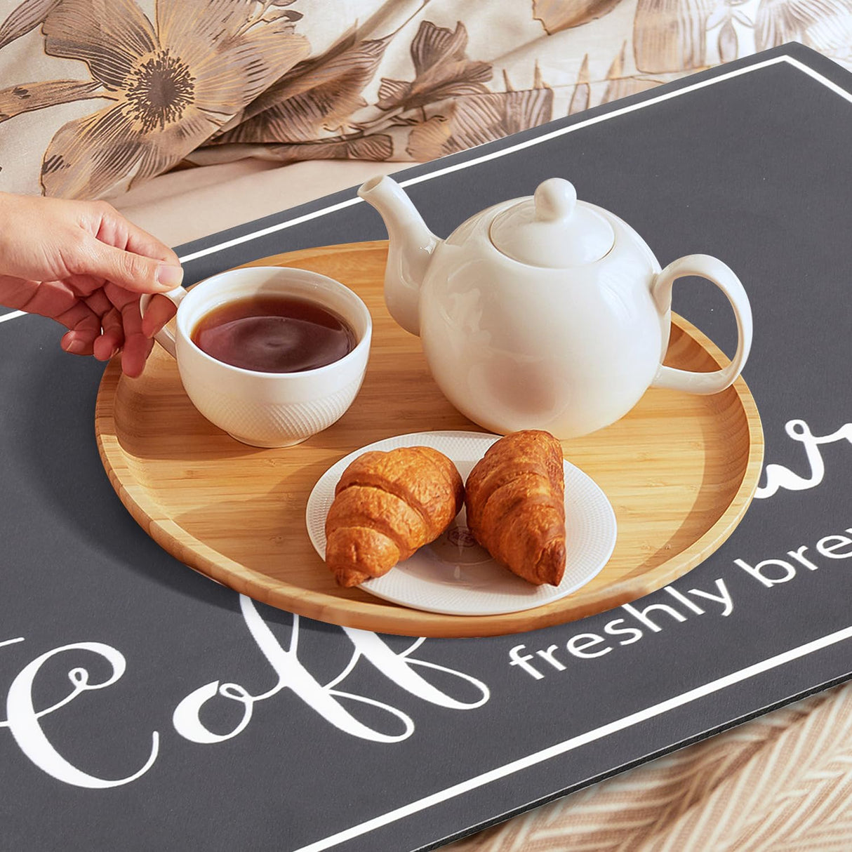 Findosom Dish Drying Mat, 12"x20" Absorbent Coffee Bar Mat for Countertops, Coffee Bar Accessories with Coffee Cup Pattern for Kitchen Counter Coffee Maker Coffee Pot Dining Room Decoration Findosom