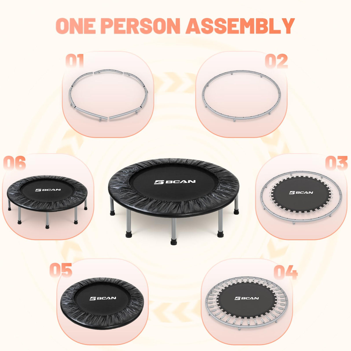 BCAN 36 Mini Trampoline Rebounder Trampoline for Adults Max Load 170lbs Small Trampoline Exercise Trampoline Fitness Trampoline Indoor/Garden Workout BCAN