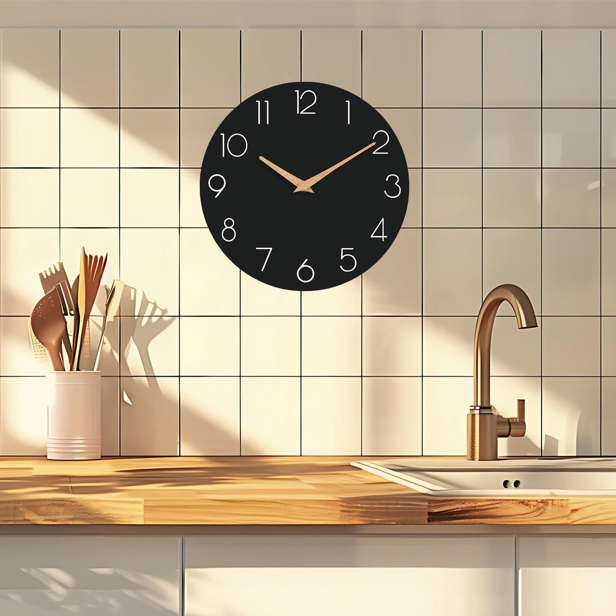 cicininc Wall Clock, 10 Inch Wooden Silent Non-Ticking, Decorative Battery Operated Wall Clocks for Bedroom, Kitchen, Home, Living Room, Office, School, Hotel (Black) cicininc