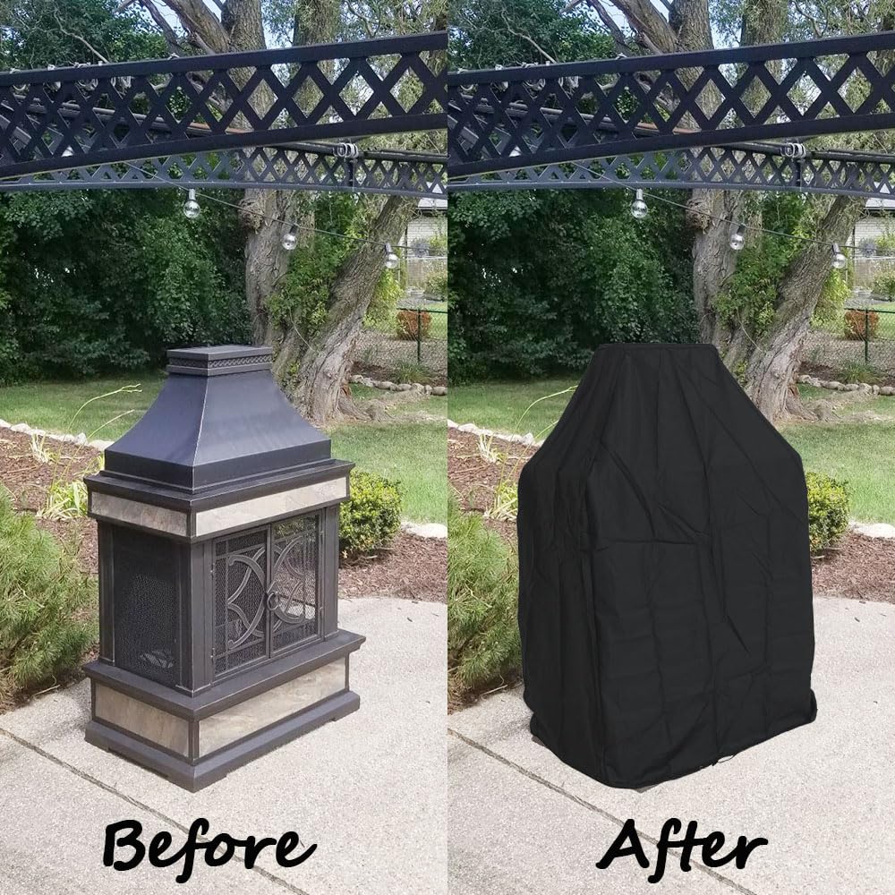 Izzybang Tall Outdoor Fireplace Cover Heavy Duty Waterproof 35.5 Inch Patio Wood Burning Fireplaces Cover Izzybang
