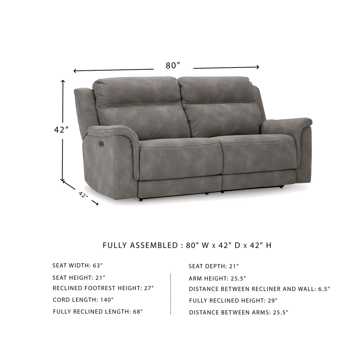 Signature Design by Ashley Next-Gen DuraPella Faux Leather Zero Wall Power Reclining Sofa with USB, Slate Gray Signature Design by Ashley