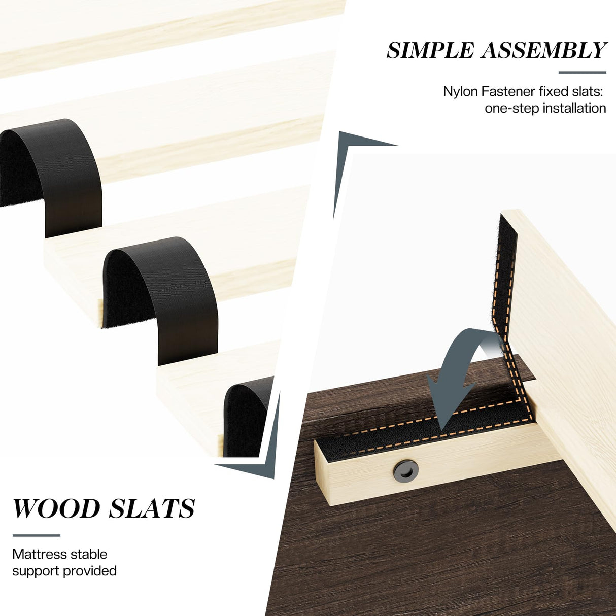 Albott Farmhouse Twin Platform Bed with 49" Fluted Headboard, Wood Bed Frame with Natural Grain Finish, No Box Spring Needed, Noise-Free, Rustic Grey Albott