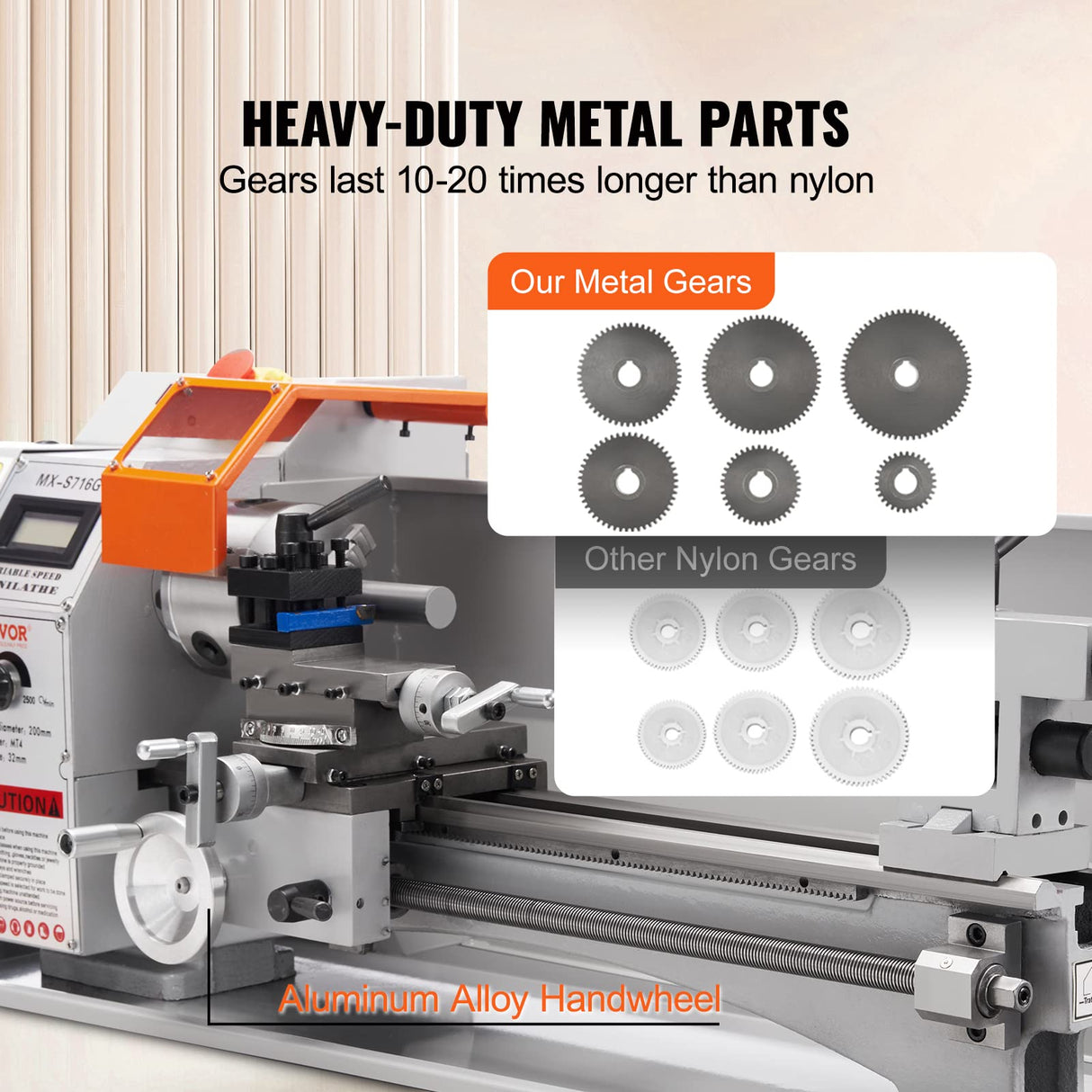 VEVOR 7'' x 16'' Metal Lathe Machine, 800W Precision Benchtop Power Metal Lathe, 150-2500 RPM Continuously Variable Speed, with 3.9'' 3-jaw Metal Chuck Come with Tool Box VEVOR