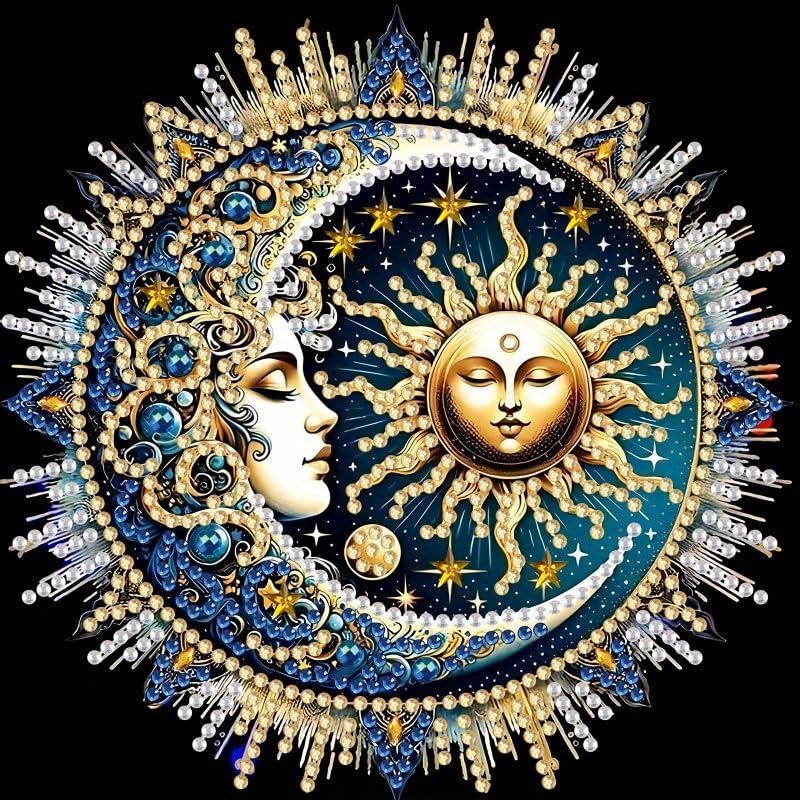 5D Diamond Art Kits for Adults,Sleepy Sun and Moon Special Shape Diamond Painting Kits for Beginners, DIY Crystal Diamond Dots Gem Art Craft for Home Decor 11.8x11.8 Inch Acelii