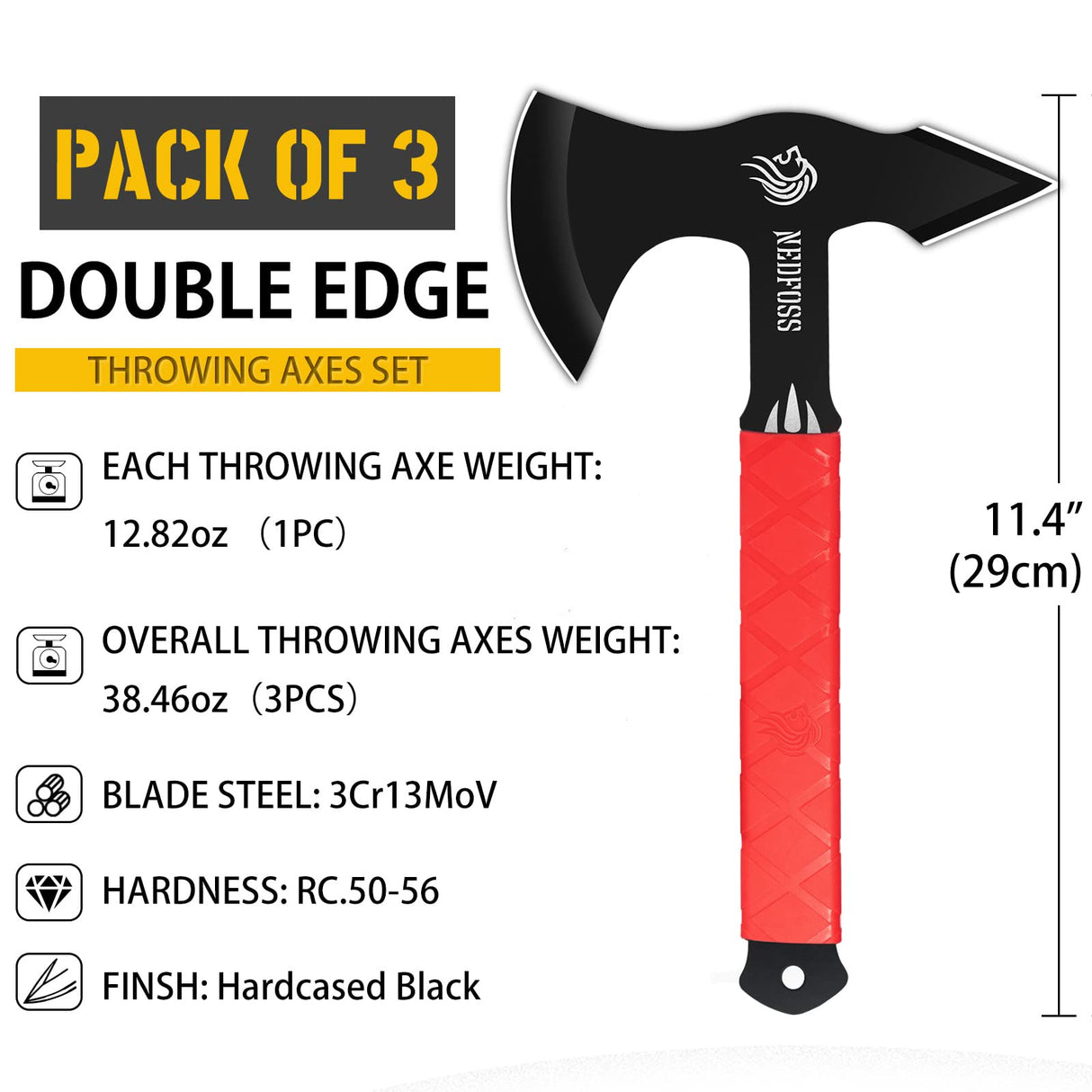 NedFoss Bear Throwing Axe Set with TPR Handle, Throwing Products Pack of 3,11.7“ Full Tang Throwing Axes for Axe Throwing Game, Throwing Game for Recreation and Competition (Throwing Axe) NedFoss