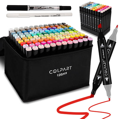 colpart 120 Colors Alcohol Markers Dual Tip Art Markers for Kids Marker Pens with Pen Holder and Case for Adult Painting Supplies Perfect for Painting, Coloring Book, Sketching and Drawing