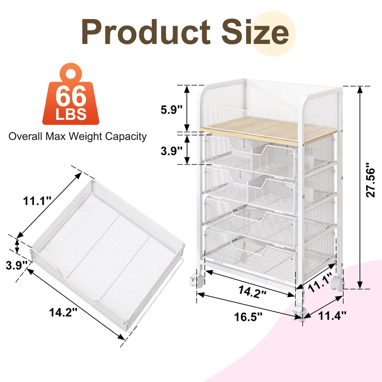5-Tier Craft Organizer Cart with Wheels,Craft Organizers and Storage with Drawers,Lockable Wheels Rolling Utility Cart with DIY Divider,Office Supply Organizer,Ideal for Studio,Office,Bedroom,White Yociyoga