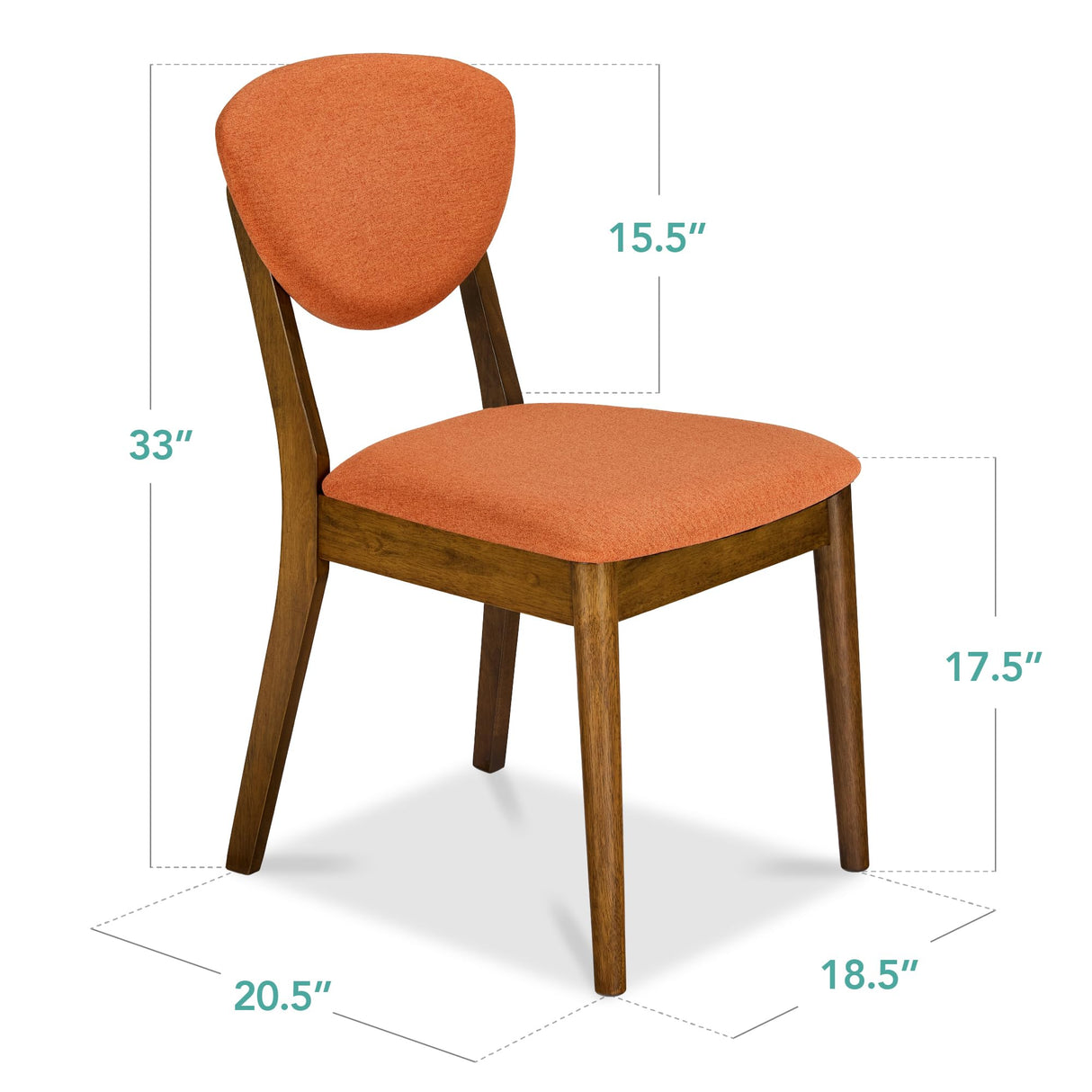 Best Choice Products Dining Chairs Set of 2, Mid-Century Modern Upholstered Wood, Armless w/Seat Cushion, Padded Backrest - Walnut/Burnt Orange Best Choice Products