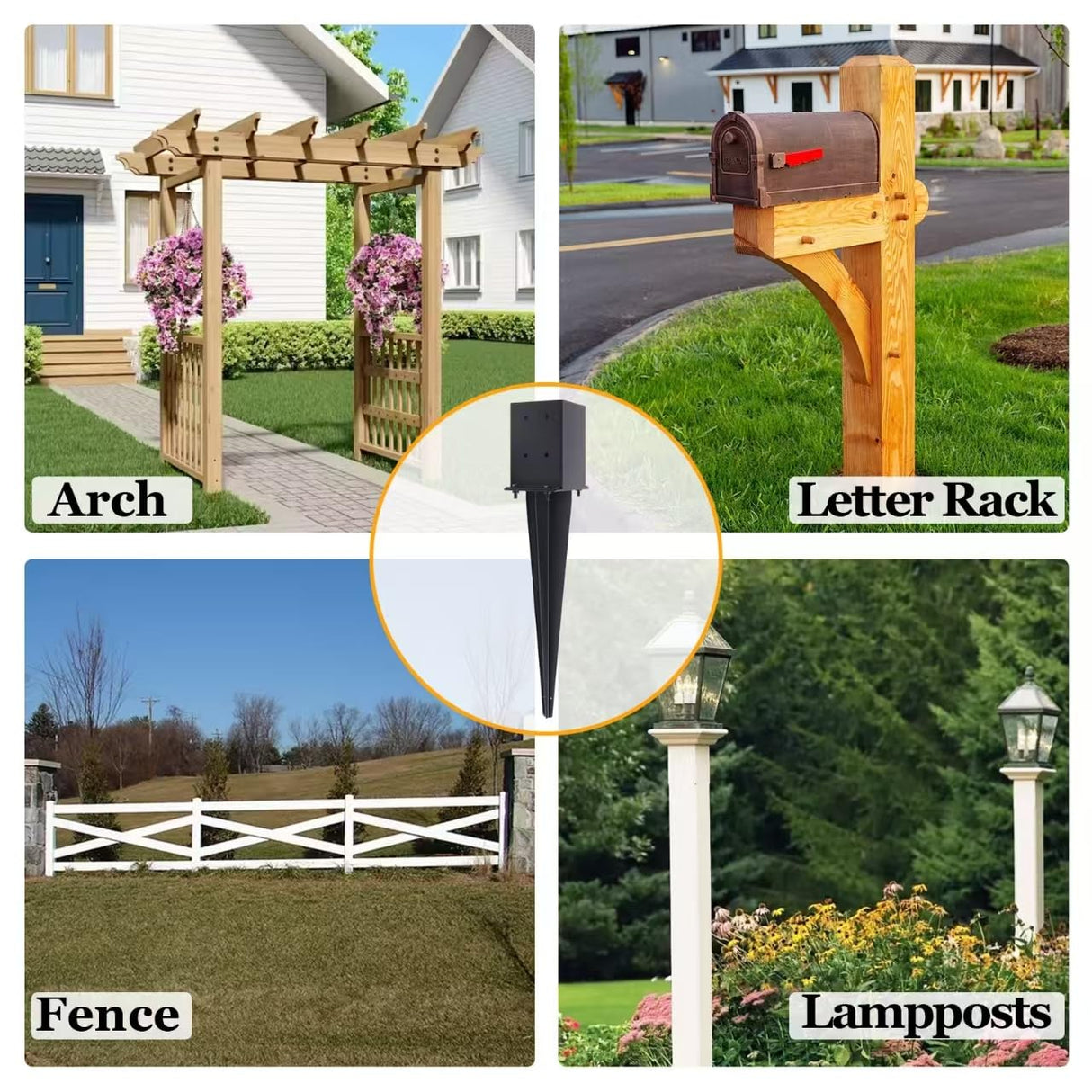 2 Pcs 4"x4" Fence Post Anchor Ground Spike,(Internal 3.6"x3.6"),Metal Post Stake Ground 22" with Black Powder-Coated,Fence Stakes Post Base for Deck,Fence,Porch,Railing,Mailbox CDFYJHFDQ
