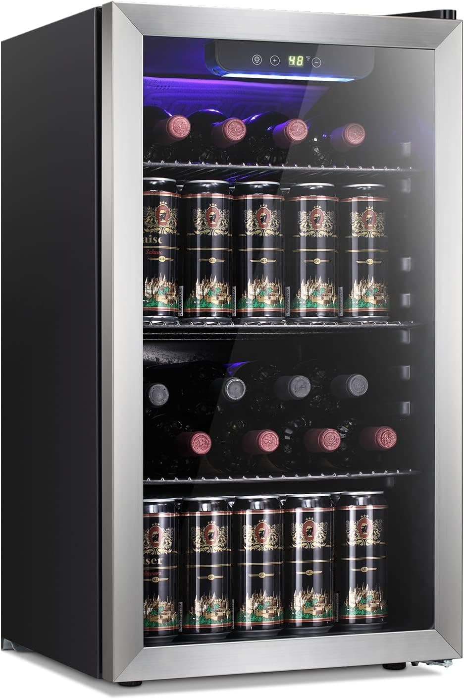Antarctic Star 26 Bottle 130 Can Wine Cooler/Cabinet Beverage Refrigerator Mini Wine Cellar Beer Soda Clear Glass Door Bar Fridge Quiet Compressor Adjust Temp Freestanding Indoor Use 3.2cu.ft Black Antarctic Star