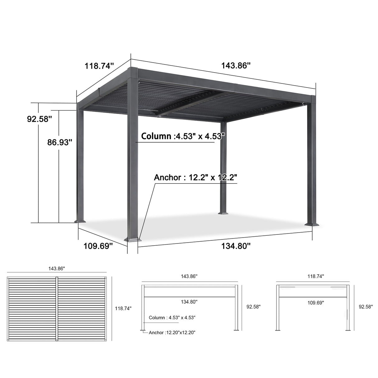 PURPLE LEAF Louvered Pergola 10' x 12' Patio Aluminum Pergola with Independent Adjustable Rainproof Roof Hardtop Pergola for Outdoor Deck Garden Yard PURPLE LEAF