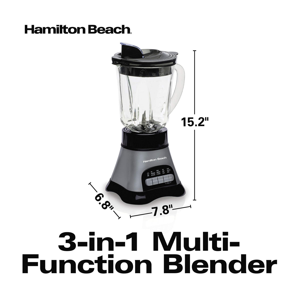 Hamilton Beach Blender for Shakes and Smoothies & Food Processor Combo, With 40oz Glass Jar, Portable Blend-In Travel Cup & 3 Cup Electric Food Chopper Attachment, 700 Watts, Gray & Black (58163) Hamilton Beach
