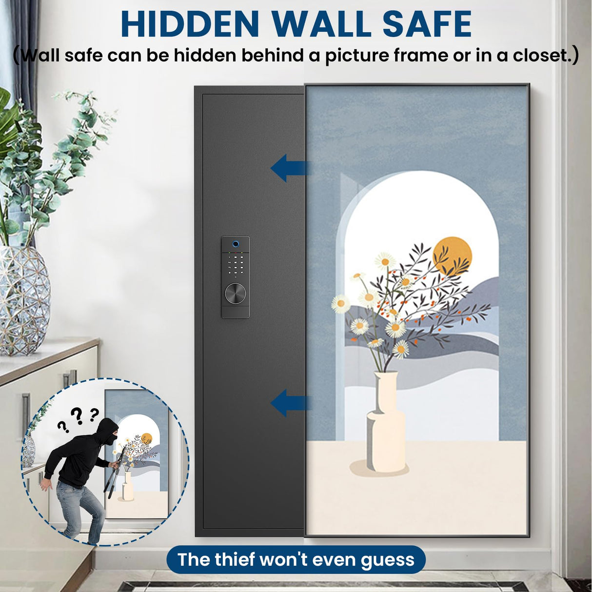 53.15" Tall Wall Safe Between the Studs 16" Centers, Hidden Wall Safes With Removable shelfs and Adjustable Gun Rack, Biometric Wall Gun Safe for Home Rifle, Cash, Jewelry, Documents - Black ZenithZest