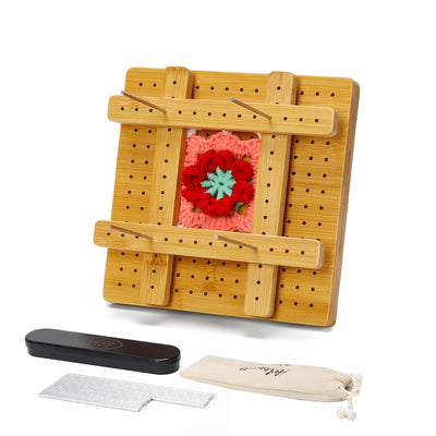 7.8"Crochet Blocking Board - Upgraded Style with 4 Tension Rods and 20 Pegs – Blocking Boards for Crochet Projects, Ideal for Granny Square Card Deck Users