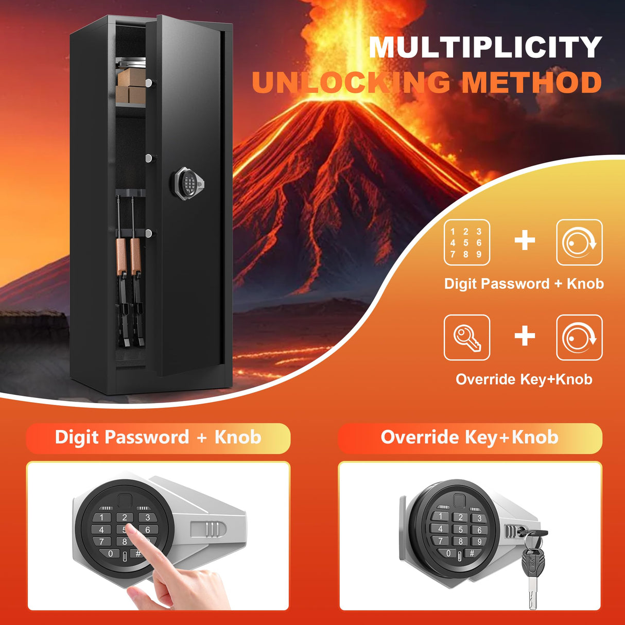 HEANVO 10-14 Gun Cabinet,Large Gun Safe for Rifles and Pistols,Shotgun Safe,Gun Safes for Rifle and Password Lock,Gun Cabinet for Home with Adjustable Shelves with Dual Alarm & Mute Mode HEANVO