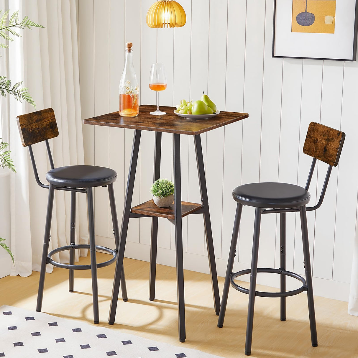 HOOBRO Rustic Brown 2-Tier High Top Pub Table with Storage and Easy Assembly HOOBRO