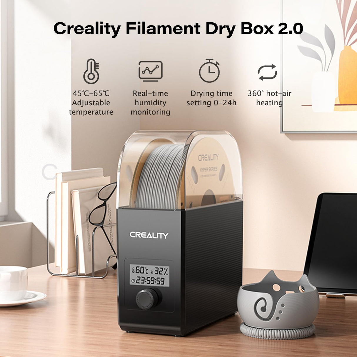 Creality Filament Dryer Box 2.0 Dehydrator Storage Drier Machine with 24h Timer Adjustable 45-65℃ Filament Spool Holder Keep Materials Dry During 3D Printing for 1.75/2.85/3.0 PLA,PETG,ABS,TPU ENOMAKER