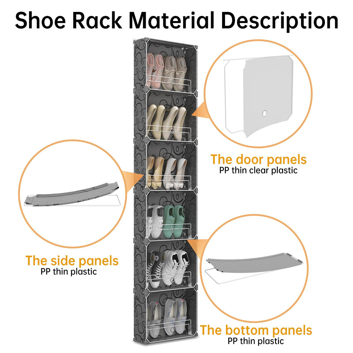 MAGINELS 6 Tier Shoe Rack Organizer with Cover, Slim Shoe Storage Cabinet, Behind The Door, Narrow Shoe Shelf for Closet, entryway, Black MAGINELS