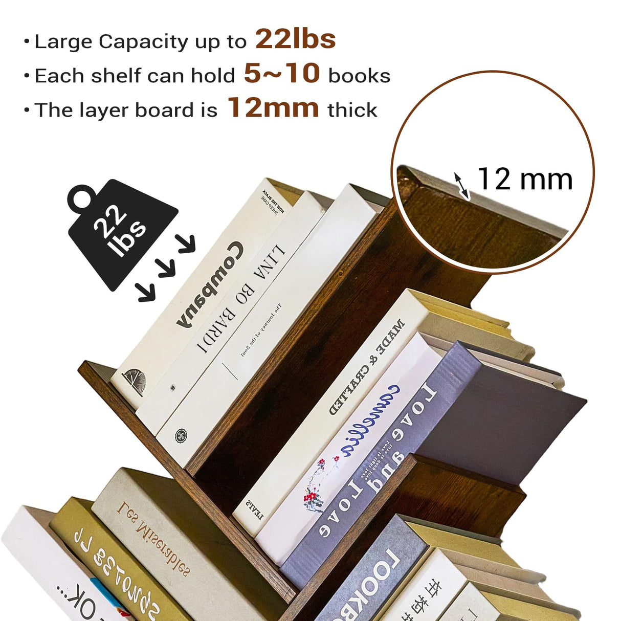 Tree Bookshelf 3 Tier Book shelves for Wall, Unique Hanging Bookshelf Wall Mounted Desk Bookshelves Organizer for Magazine/Books, Small Tree Bookshelf for Bedroom, Living Room Office, Rustic Brown BESHIGH