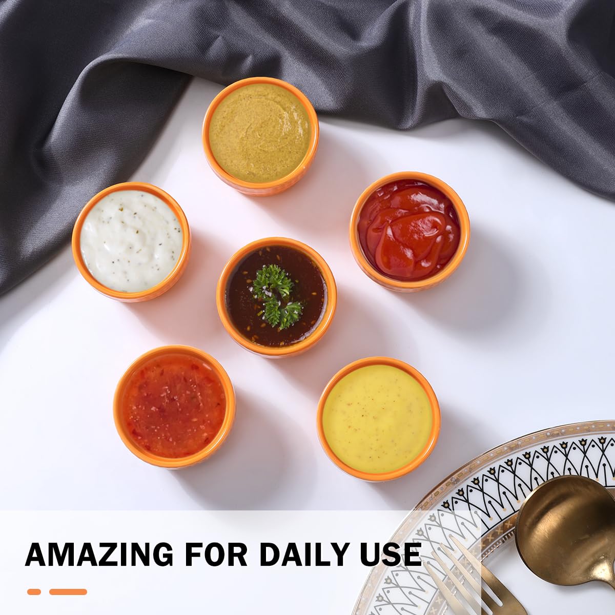 Creme Brulee Ramekins 1.5 oz Set of 6 Oven Safe, Vidalenta Ceramic Dipping Sauce Cups Dessert Dishes Bowls for Kitchen Custard Dessert Charcuterie Board, Orange Vidalenta