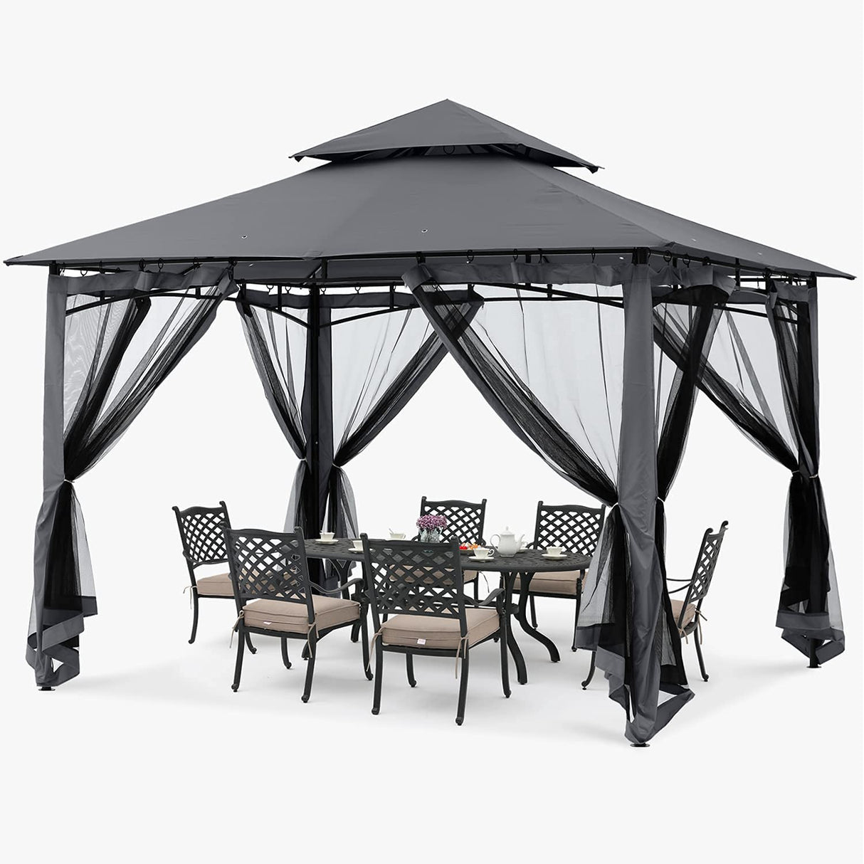 ABCCANOPY Gazebos for Patios 10x10 - Outdoor Steel Frame Gazebo with Mosquito Netting for Lawn Backyard Garden Deck (Dark Gray) ABCCANOPY