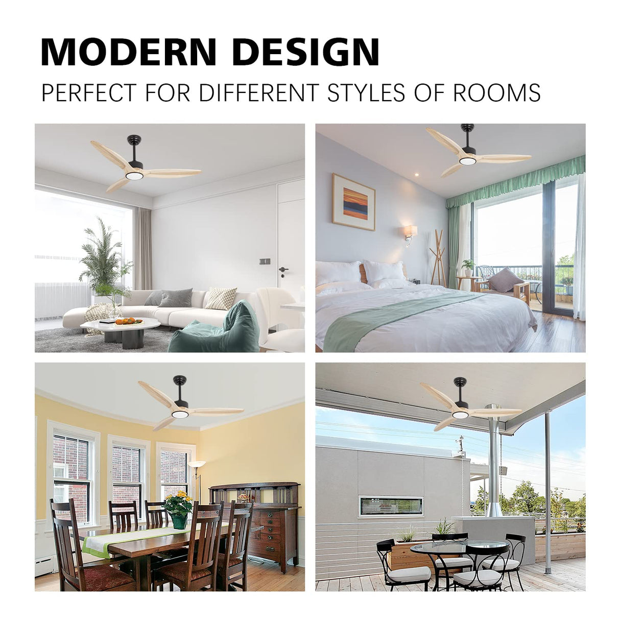 OUATER Ceiling Fans with Lights and Remote, 52 inch Wood Ceiling Fan with Light,3 Color Light,DC Motor,for Bedroom/Outdoor/Patios,Natural Wood OUATER