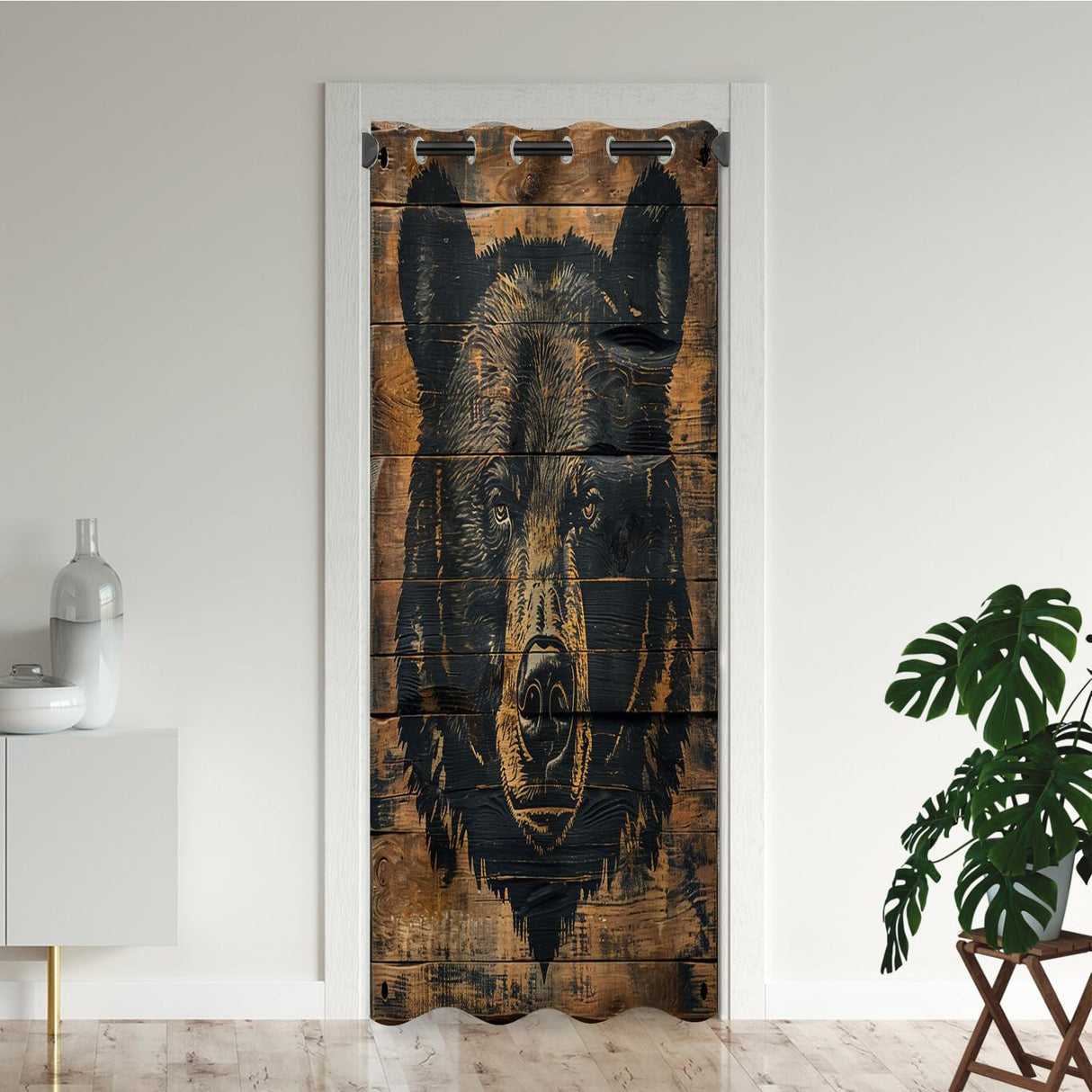 Rustic Lodge Bear Door Curtains for Doorways, Bear Farmhouse Cabin Wooden Art Blackout Curtain for Kids Bedroom Closet, Grommet Thermal Insulated Privacy Door Drapes for Room Divider, 42"W x 80"L Yozeuoo