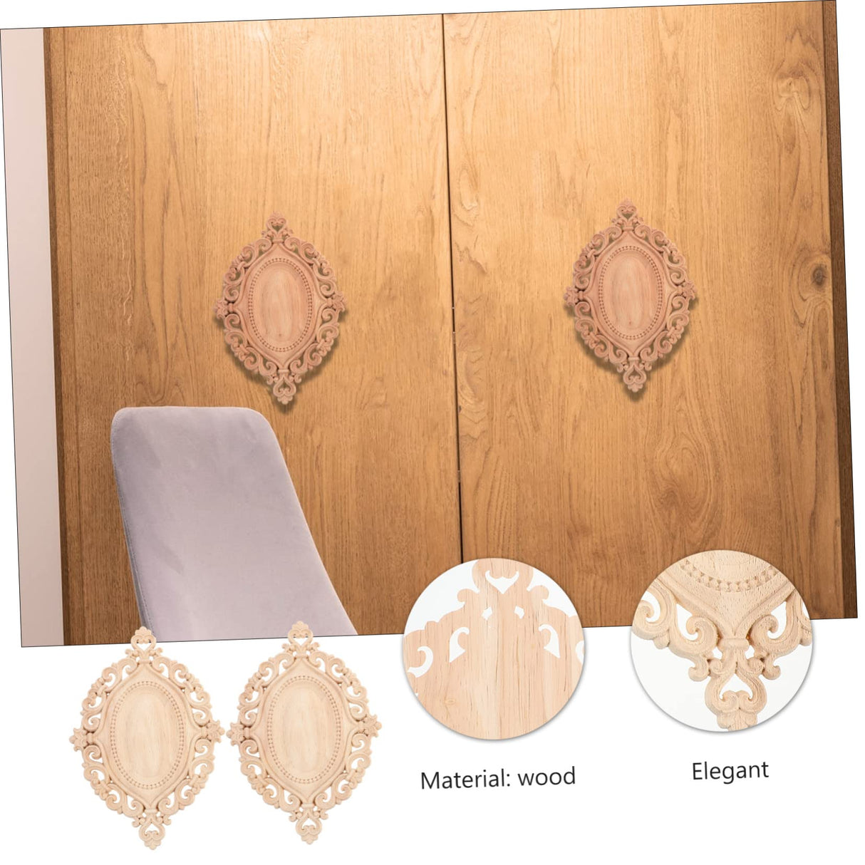 GRIRIW 2pcs Wood Carving Decals Carved Wood Appliques Floral Applique Wooden Carving Applique Peel and Stick Mirrors for Wall Carved Wood Wall Art Panel Floor 3D Semi-Finished Product GRIRIW