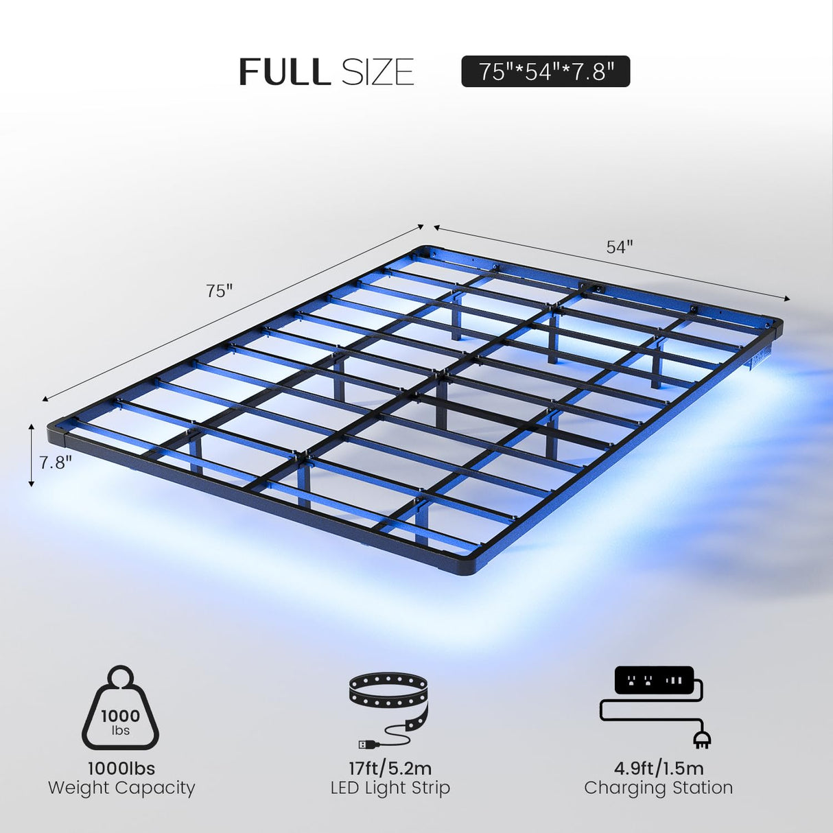 OLEVS Floating Bed Frame Full Size with Smart LED Lights and Charging Station - Modern Metal Platform Bed, Easy Assembly No Box Spring Needed OLEVS