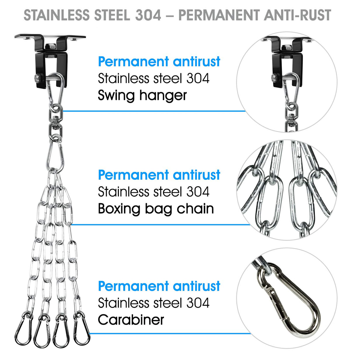 Yes4All Punching Bag Hangers, Swing Hanger For Punching Bag - Heavy Bag Hanger - Bag Chain For Boxing Stand - Indoor Outdoor Hanging, 360 Rotate Swivel,2 Screws, Heavy Bag Chain and Swivel Yes4All