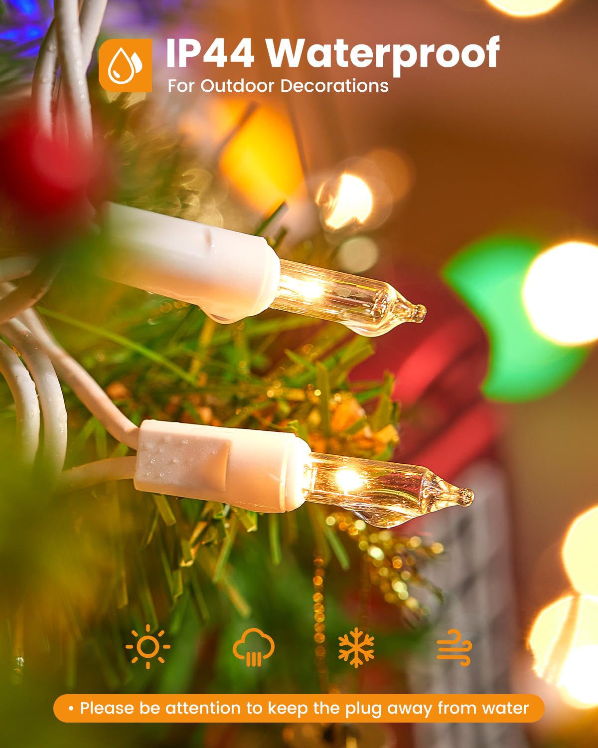 Minetom Clear Christmas Lights Set 100 Count 25 Feet Incandescent Bulb Mini String Lights for Indoor Christmas Tree Garland Birthday Wedding Party Festival Decoration, White Wire Minetom