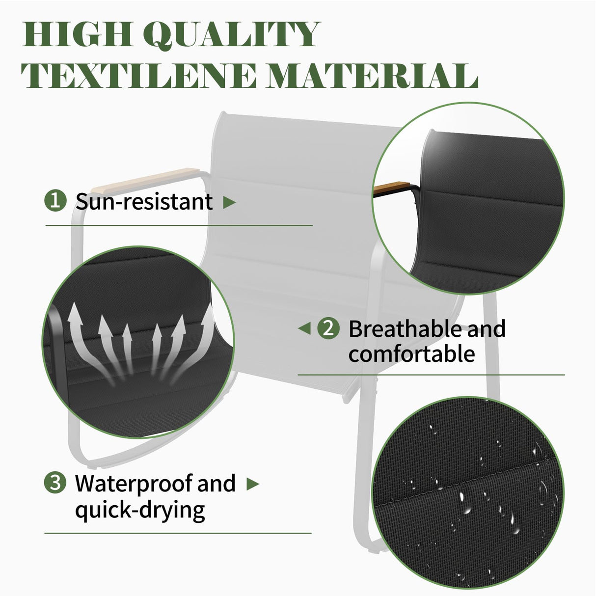 Amopatio Outdoor Table and Chair Set 3 Piece, Patio Rocking Chair, Breathable Textilene Fabric Patio Furniture Set for Porch, Poolside, Deck, Outdoor Terrace, Balcony, Garden,Black Amopatio