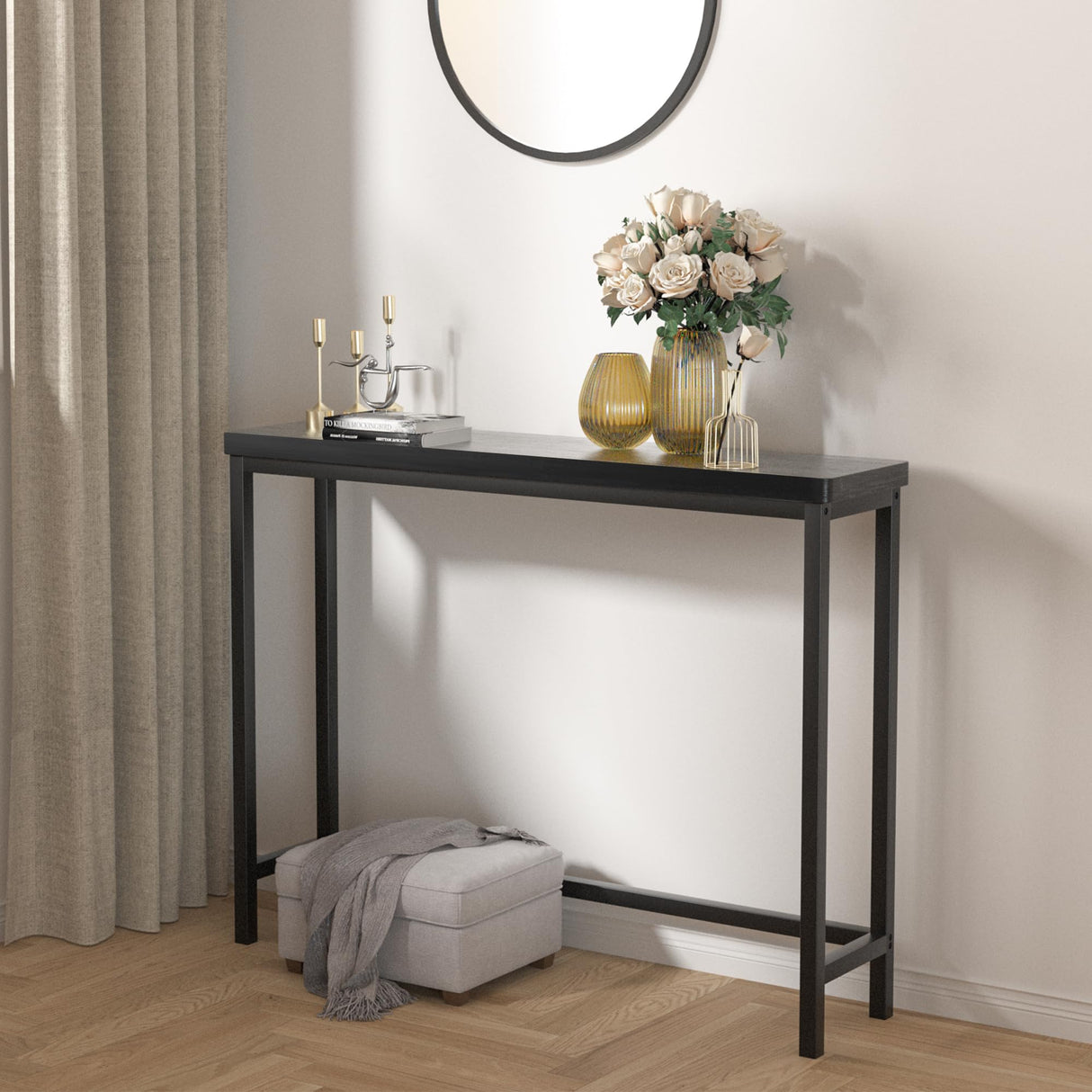 VASMIA Console Table, Entryway Table, Narrow Sofa Table, 39" Bamboo Hallway Table for Entryway, Living room, Bedroom, Foyer, Black VASMIA