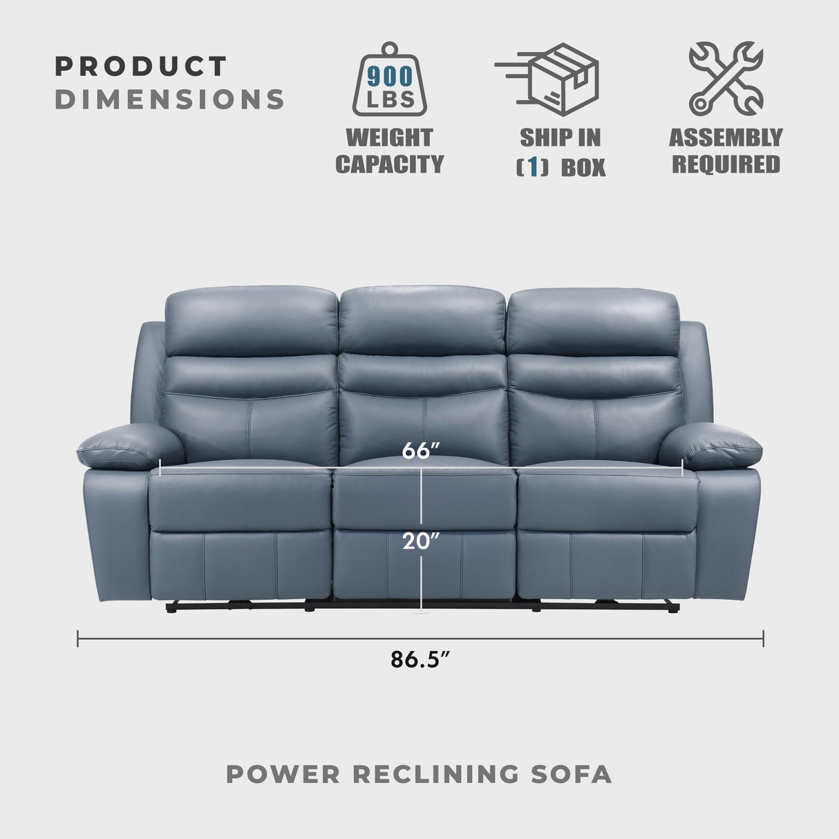 Lexicon Recliner Sofa for Living Room, Double Reclining RV Couch, Power Wall Hugger Recliner Home Theater Seating Leather Match Reclining Sofa, with USB Charge Port, 86.5''W Sofa, Blue Lexicon
