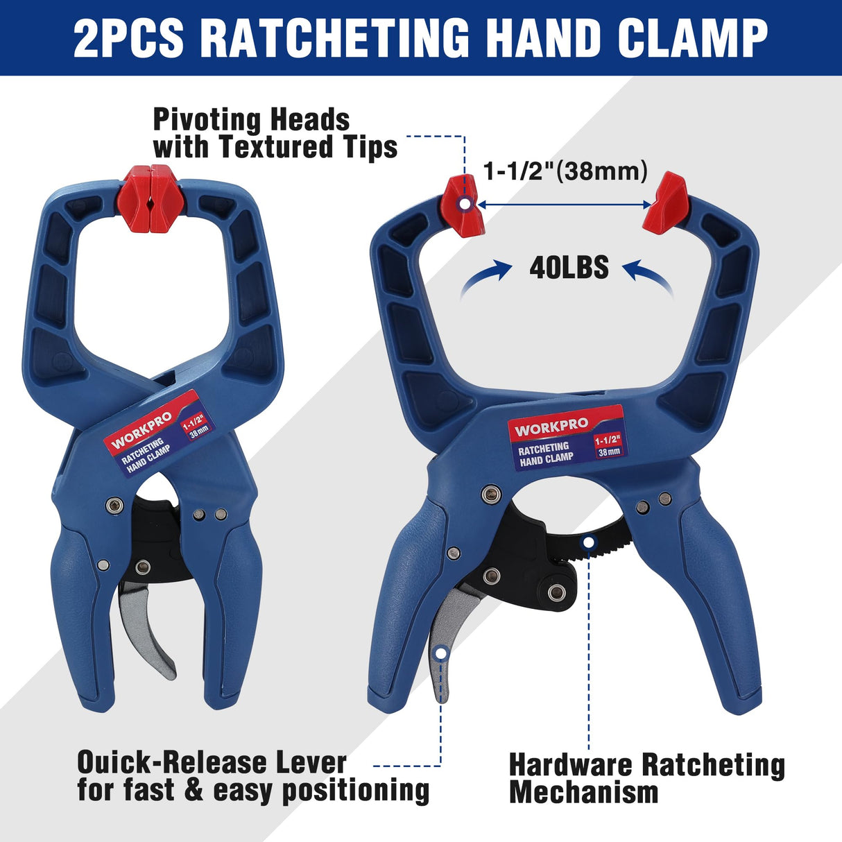 WORKPRO 10-Pack Clamps for Woodworking, 12" & 6" Bar Clamps, 2 Quick-Release Ratcheting Wood Clamps and 4 Spring Clamps, Light Duty F Clamps/Spreader 150 LBS Load Limit WORKPRO