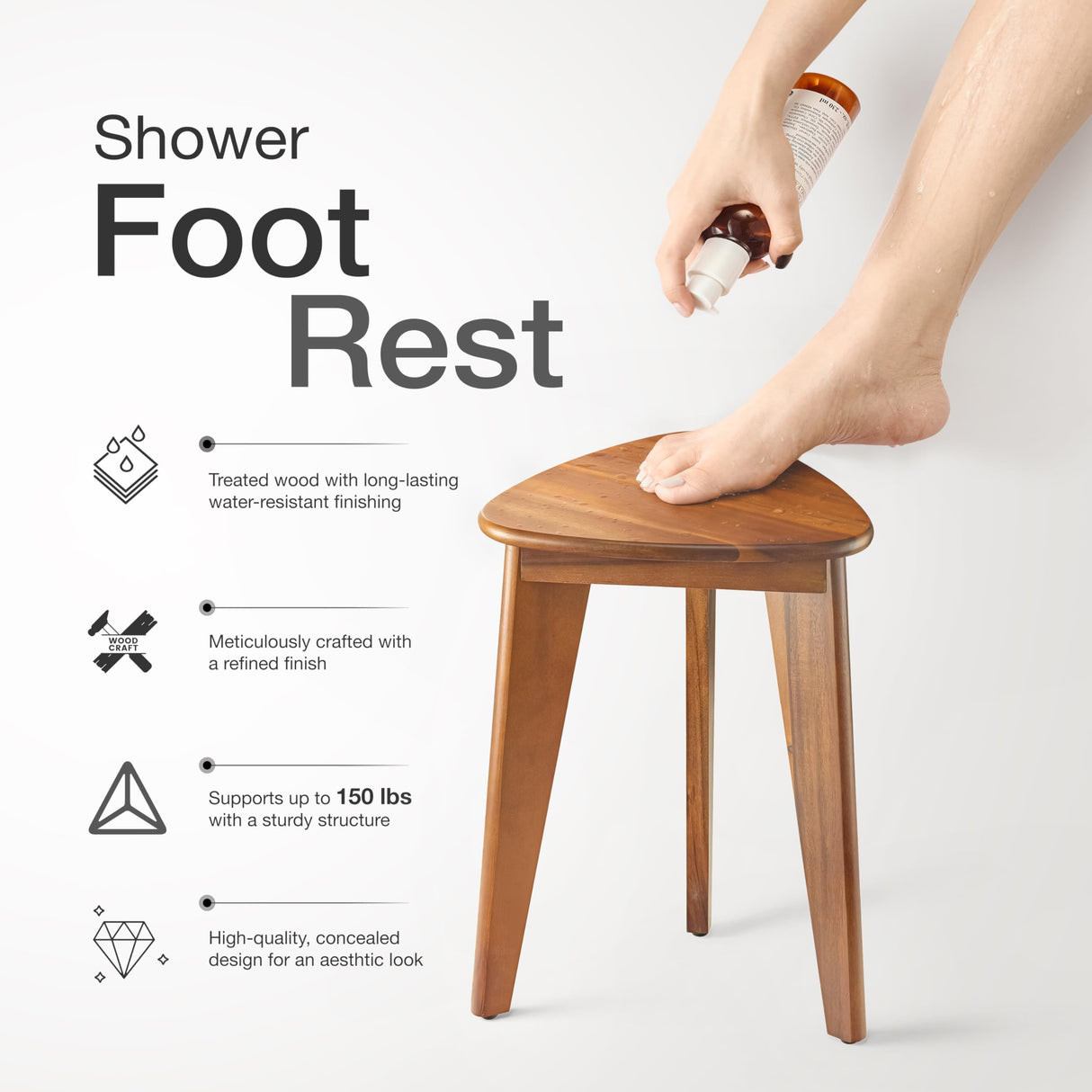 12" Corner Shower Foot Rest - Wooden Showers Stool Seat for Shaving Legs - Small Corner Shower Benches for Inside Shower - Waterproof Bath Step Stools Bench for Bathroom (Height - 18in, Acacia) HOLANA