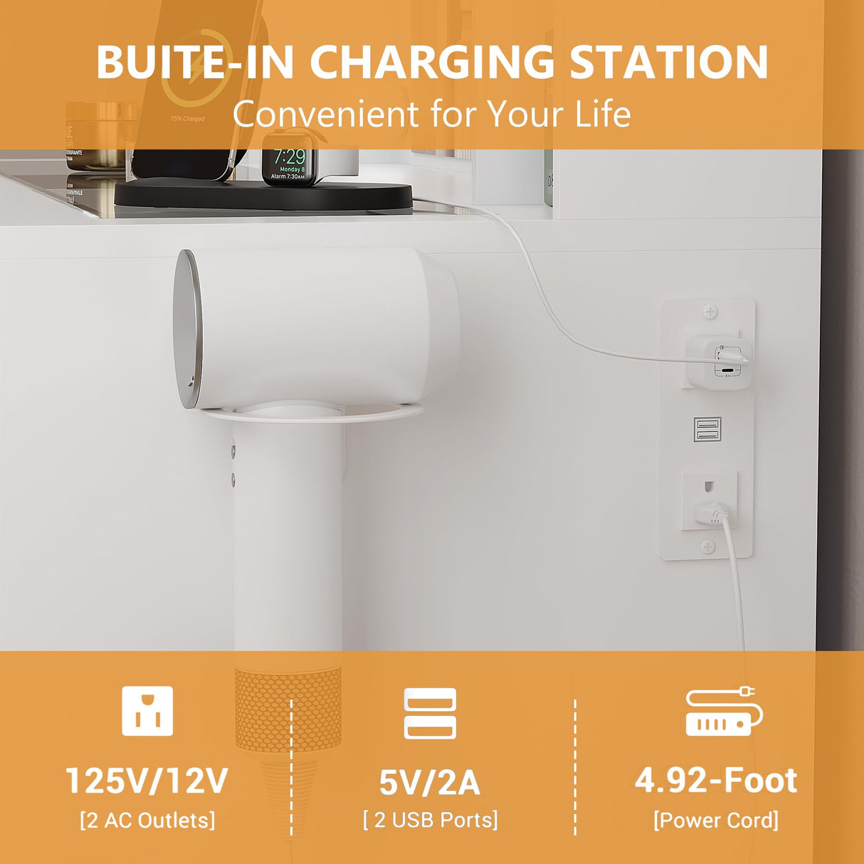 HUANLEGO White Vanity Desk with Mirror and Lights, Glass Top Vanity with Lighted Mirror & RGB Glass Cabinet and 3 Drawers, Makeup Vanity Desk with Lights Dressing Table for Bedroom, 3 Color Modes HUANLEGO