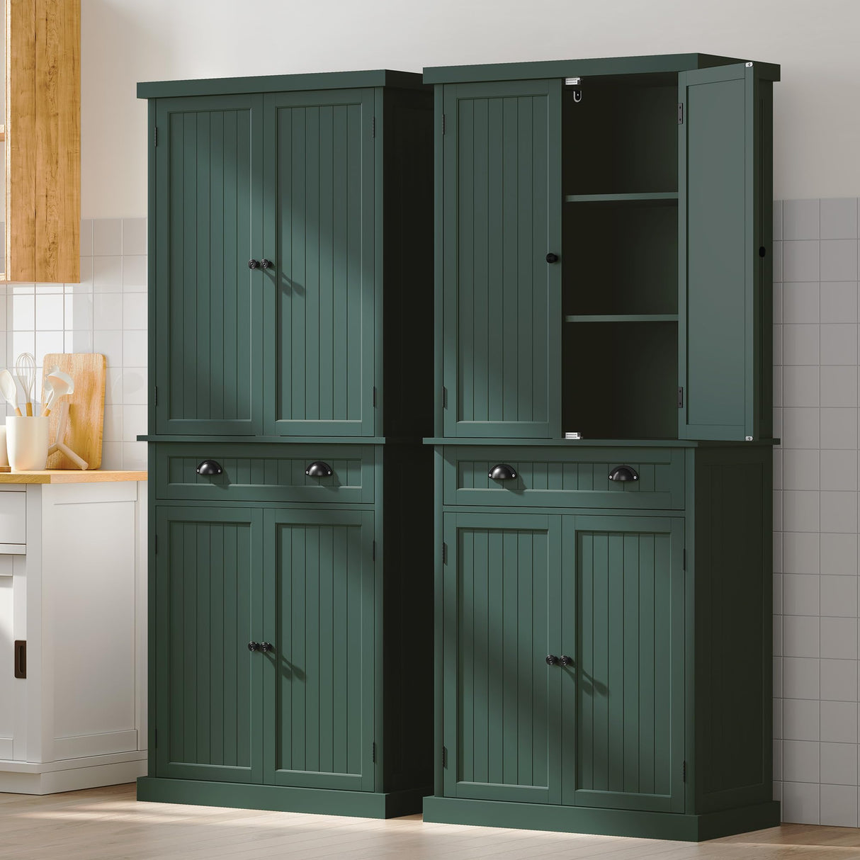 ARTPOWER 72" Tall Kitchen Pantry Storage Cabinet with Drawer and Adjustable Shelves, Pantry Cabinet for Kitchen, Bathroom or Hallway, Green ARTPOWER